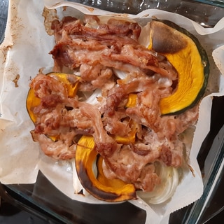 豚の細切れと野菜のオーブン焼き 味付けポン酢